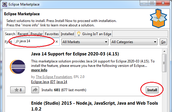 install java 14 support for eclipse