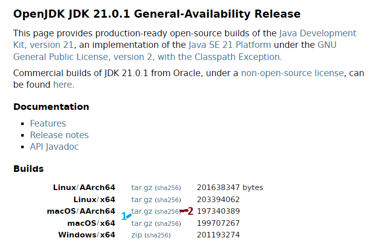 OpenJDK 21 download page