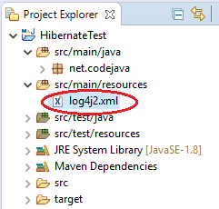 log4j2 xml in project