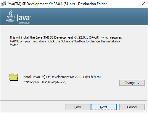 Oracle JDK 22 installer on windows