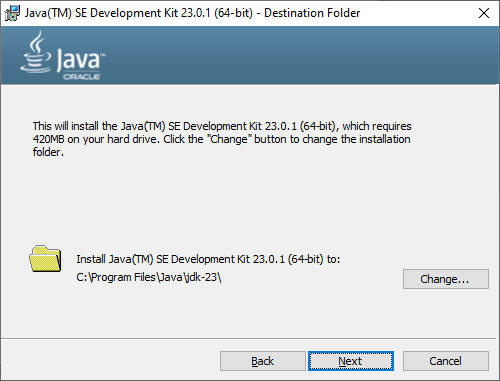 Oracle JDK 23 Setup program for windows