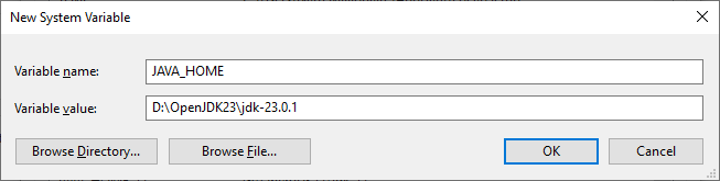 create java home variable for openjdk 23
