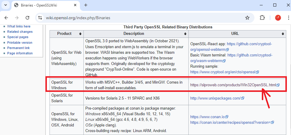 OpenSSL binary download page