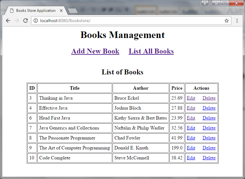 Book Store Application home page