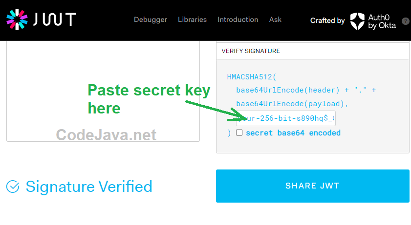 Verify JWT Signature with Secret Key